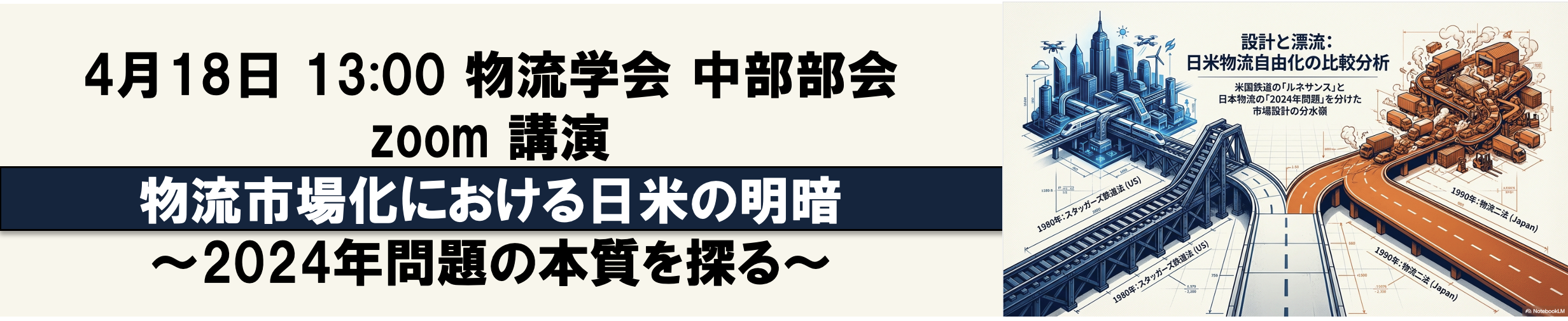 4月18日 13:00 物流学会 中部部会 zoom 講演 物流市場化における日米の明暗 ~2024年問題の本質を探る~