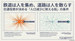 【PO2】鉄道は人を集め、道路は人を散らす 交通投資が決める「人口減少に耐える街」の条件